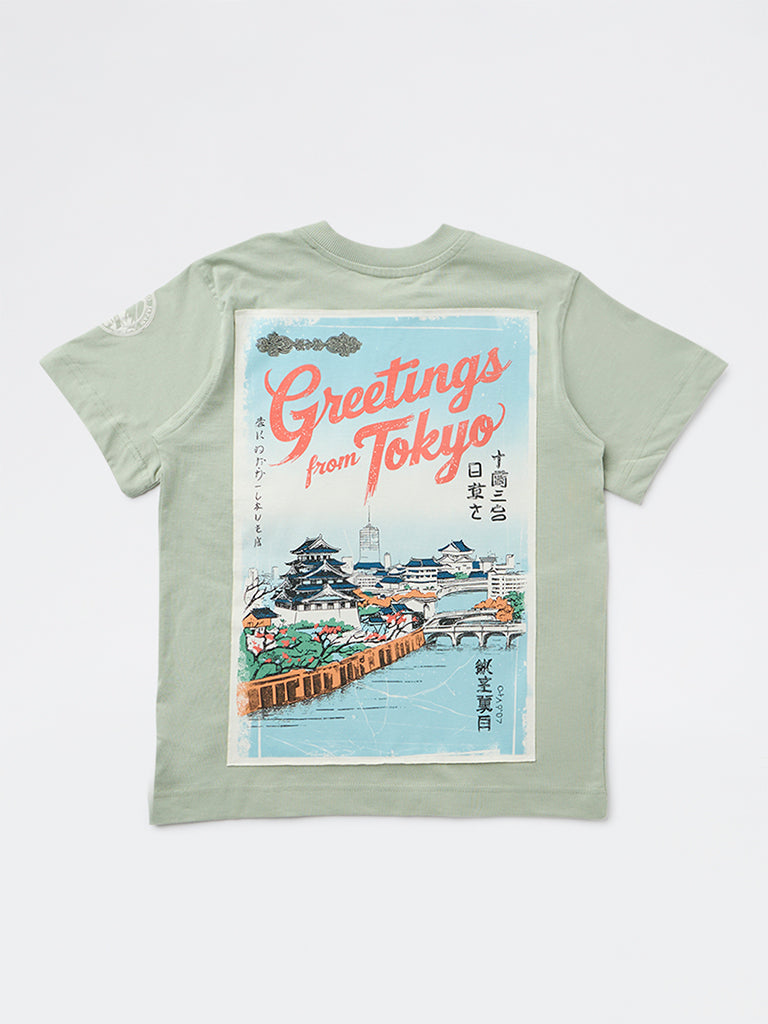 Y&F Kids Boys Sage Printed Cotton T-Shirt