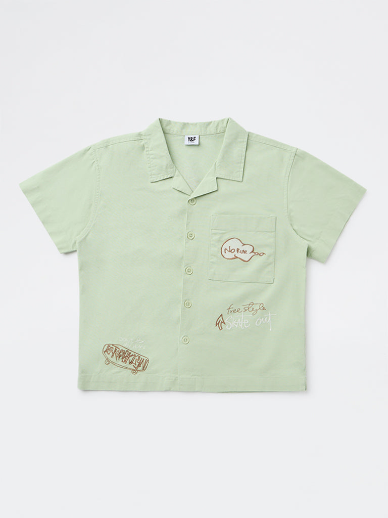 Y&F Kids Boys Sage Printed Cotton Shirt