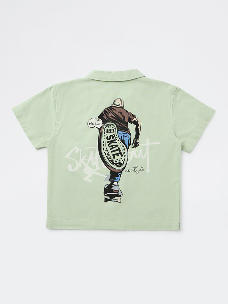 Y&F Kids Boys Sage Printed Cotton Shirt