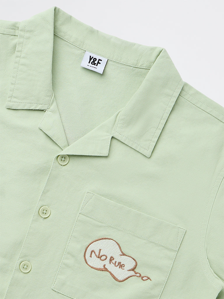 Y&F Kids Boys Sage Printed Cotton Shirt