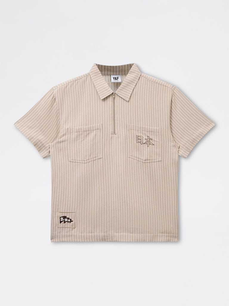Y&F Kids Boys Light Taupe Striped Cotton Shirt