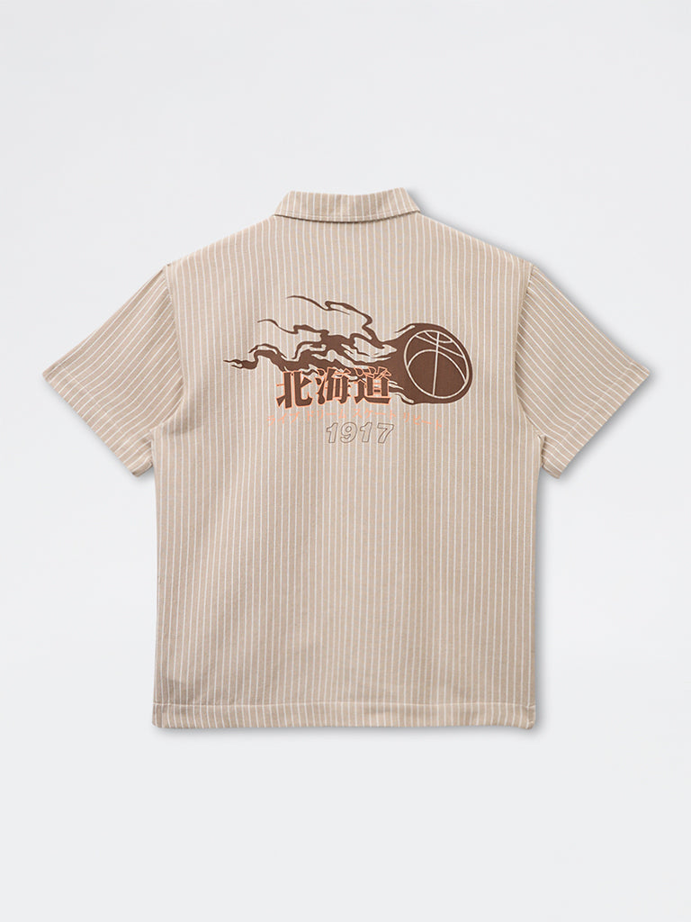 Y&F Kids Boys Light Taupe Striped Cotton Shirt