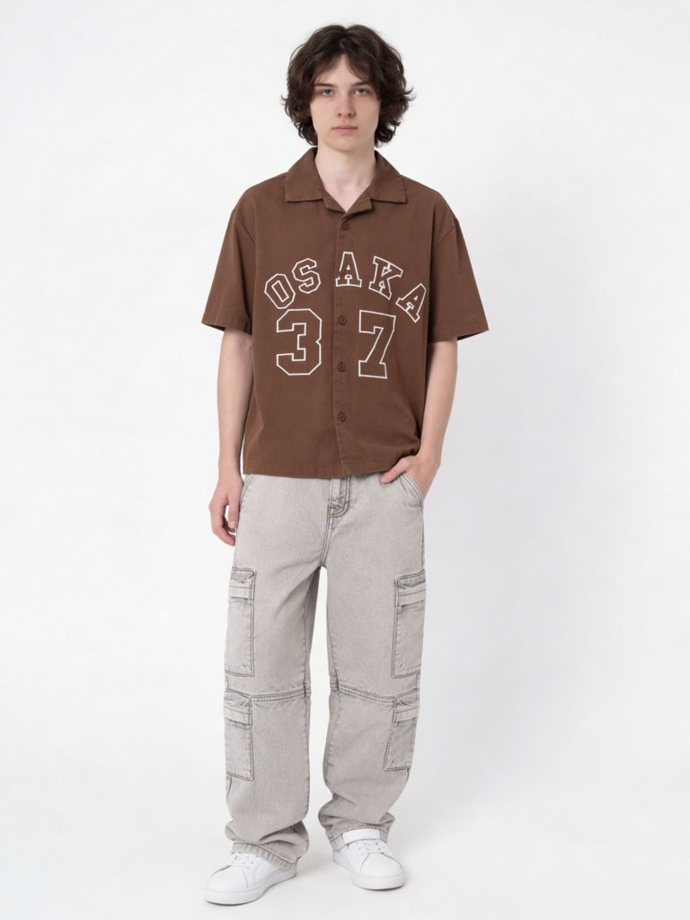 Y&F Kids Boys Brown Text-Design Cotton Shirt