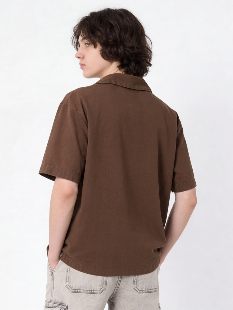 Y&F Kids Boys Brown Text-Design Cotton Shirt