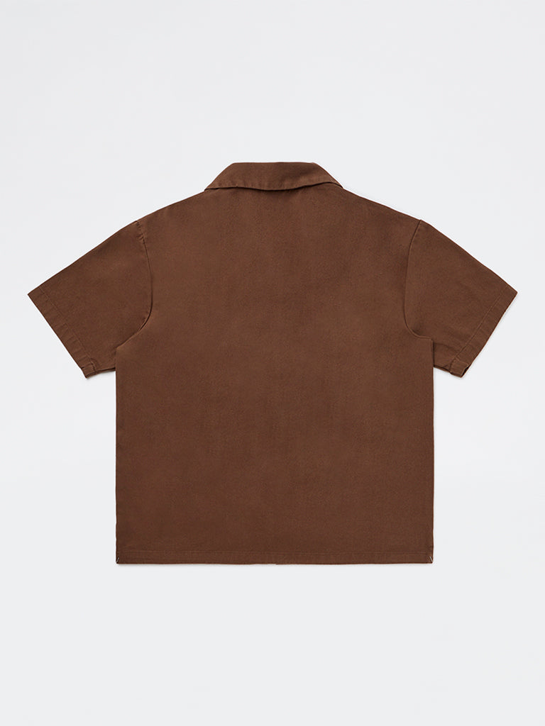 Y&F Kids Boys Brown Text-Design Cotton Shirt