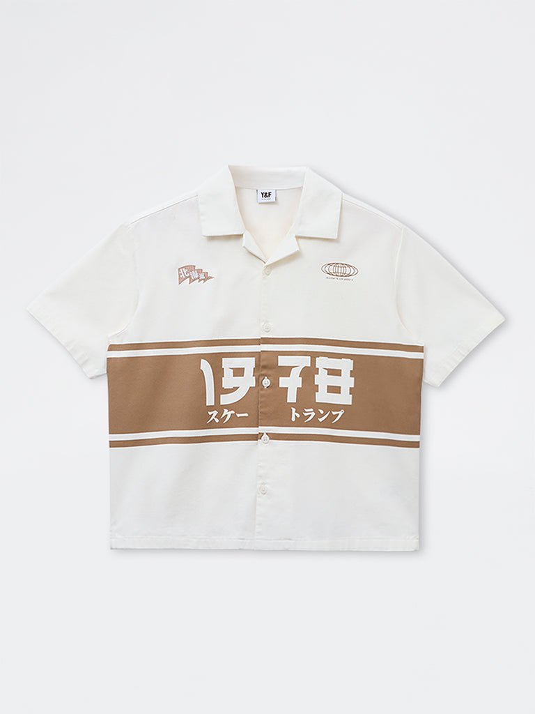 Y&F Kids Boys Off-White Japanese-Inspired Cotton-Blend Shirt