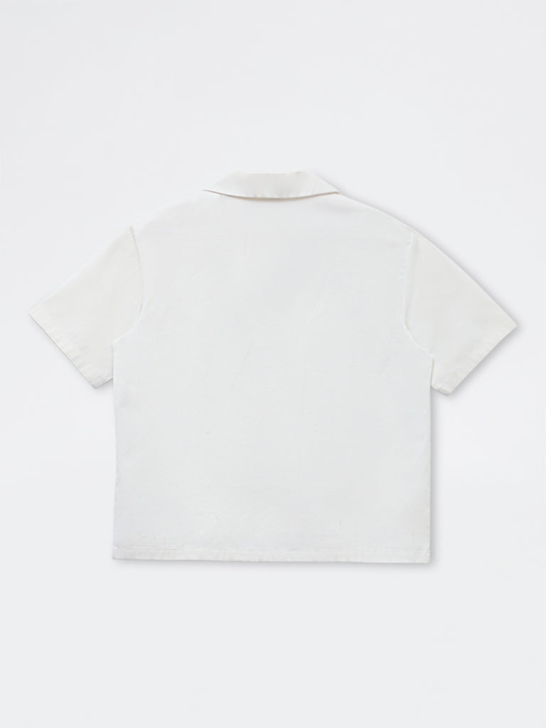 Y&F Kids Boys Off-White Japanese-Inspired Cotton-Blend Shirt