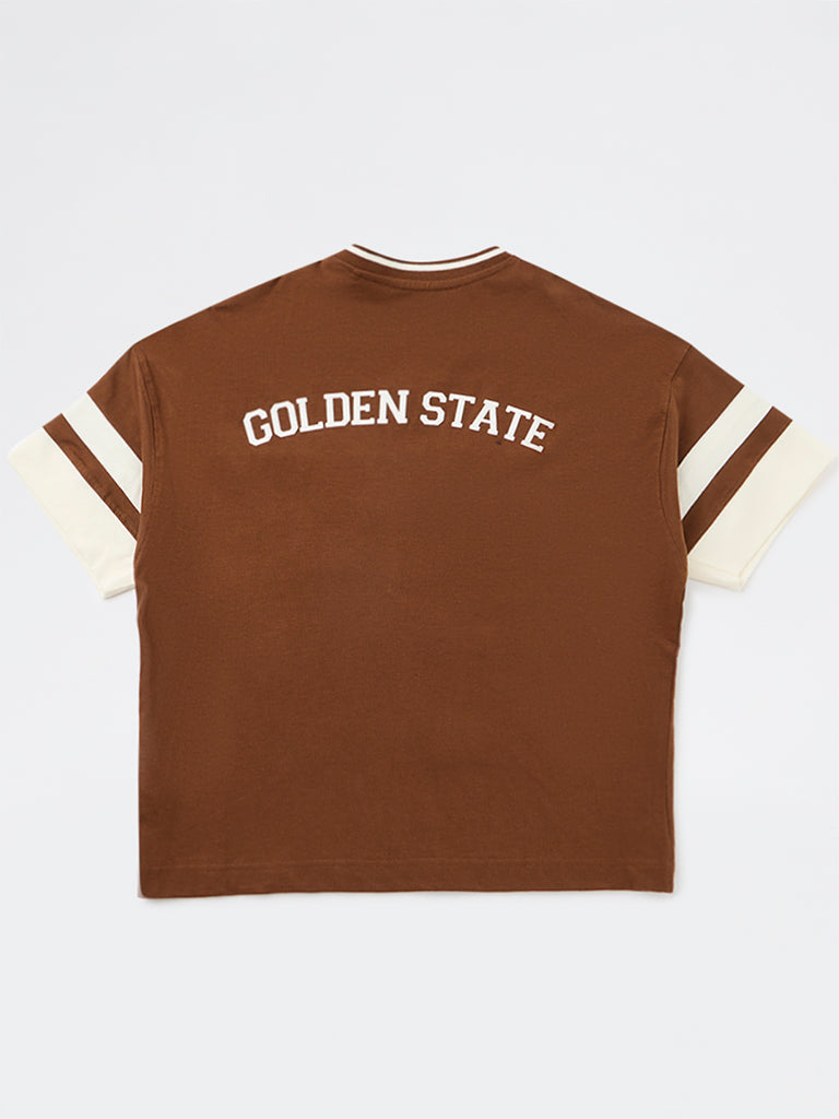 Y&F Kids Boys Brown Numerical Printed Cotton T-Shirt