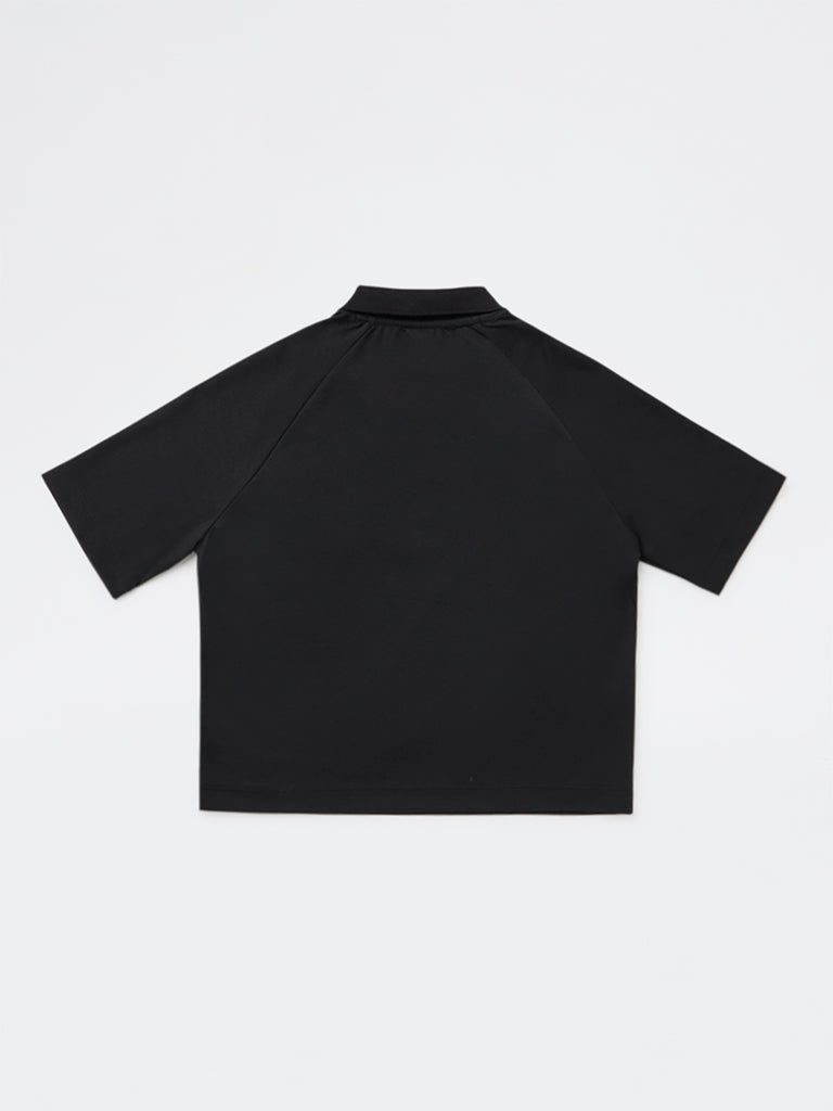 Y&F Kids Boys Black Text-Printed T-Shirt