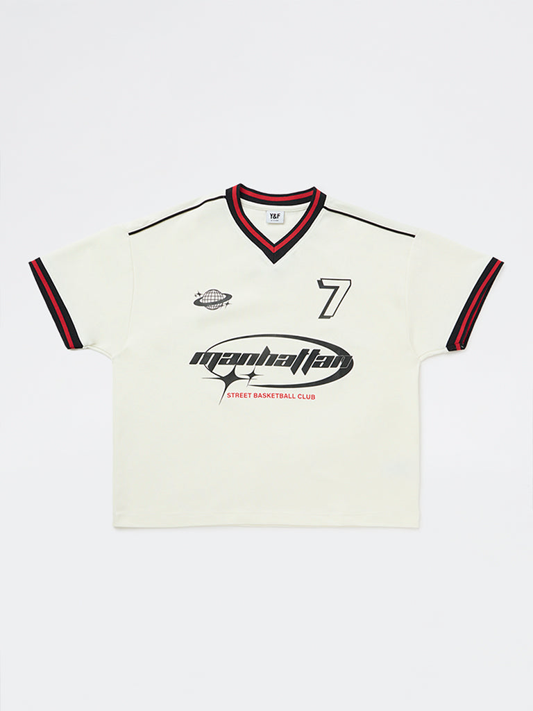Y&F Kids Boys White Graphic Printed T-Shirt