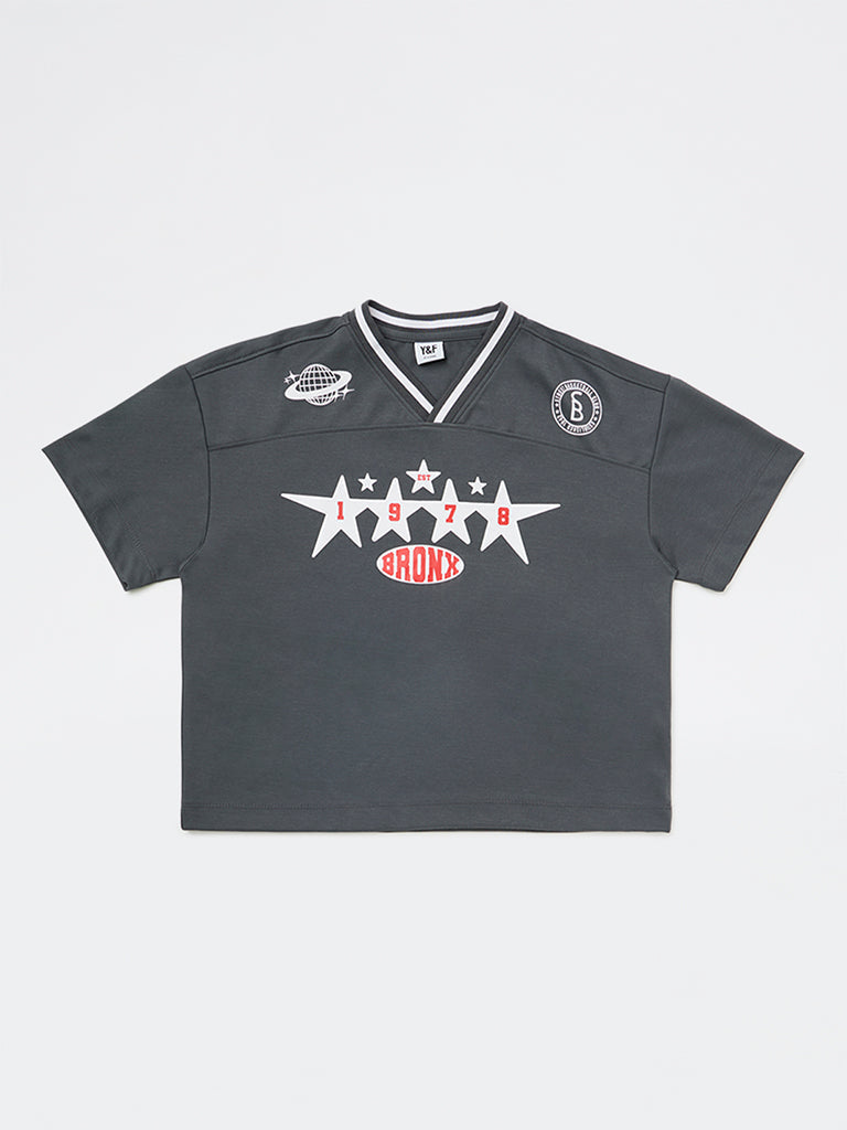 Y&F Kids Boys Dark Grey Printed T-Shirt