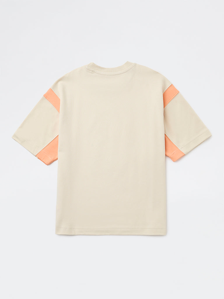 Y&F Kids Boys Beige Printed Cotton T-Shirt