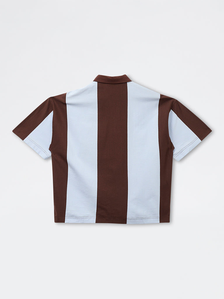 Y&F Kids Boys Brown Colour-Blocked Cotton Polo T-Shirt