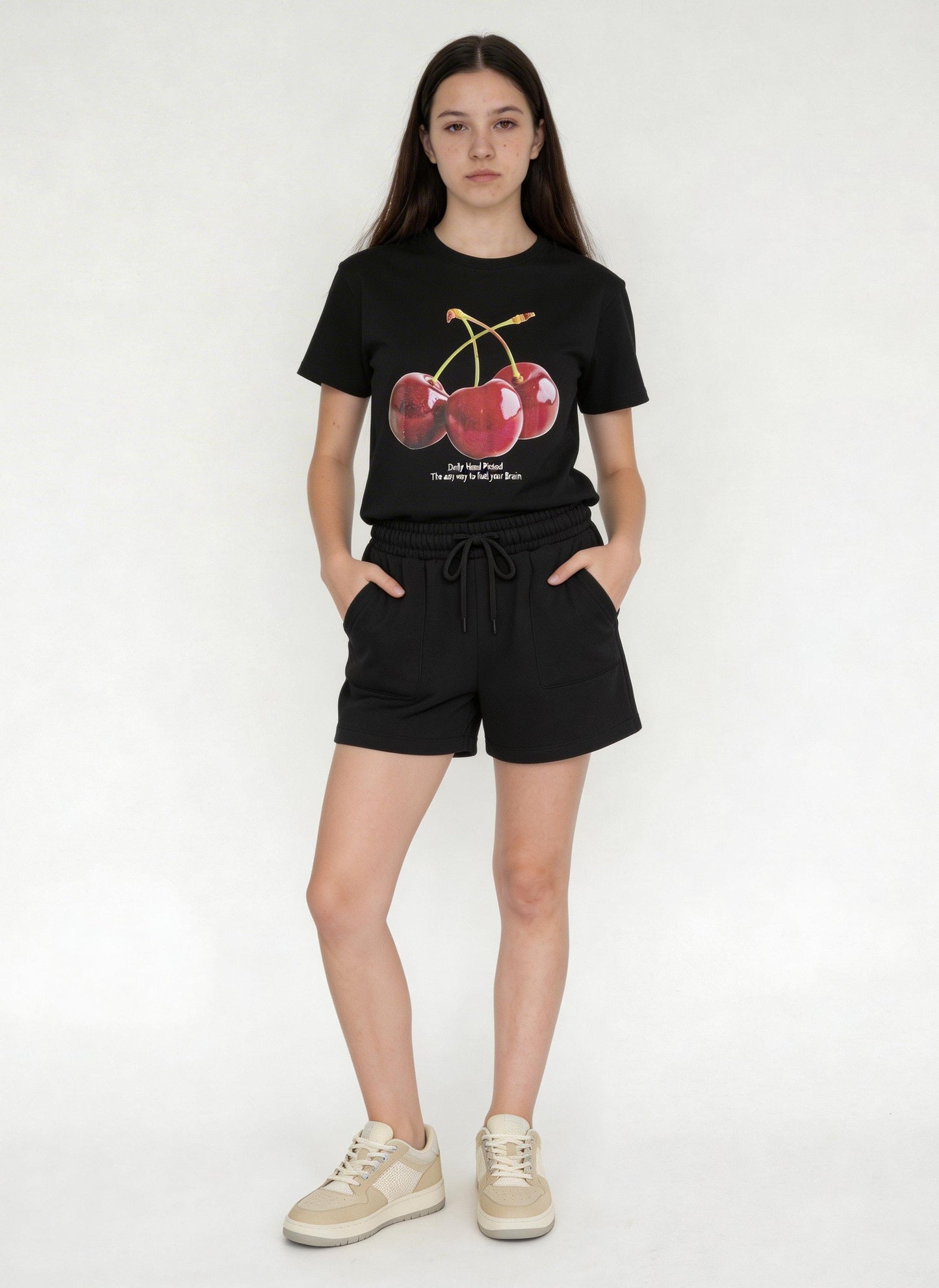 Y&F Kids Girls Black Solid High-Rise Cotton-Blend Shorts