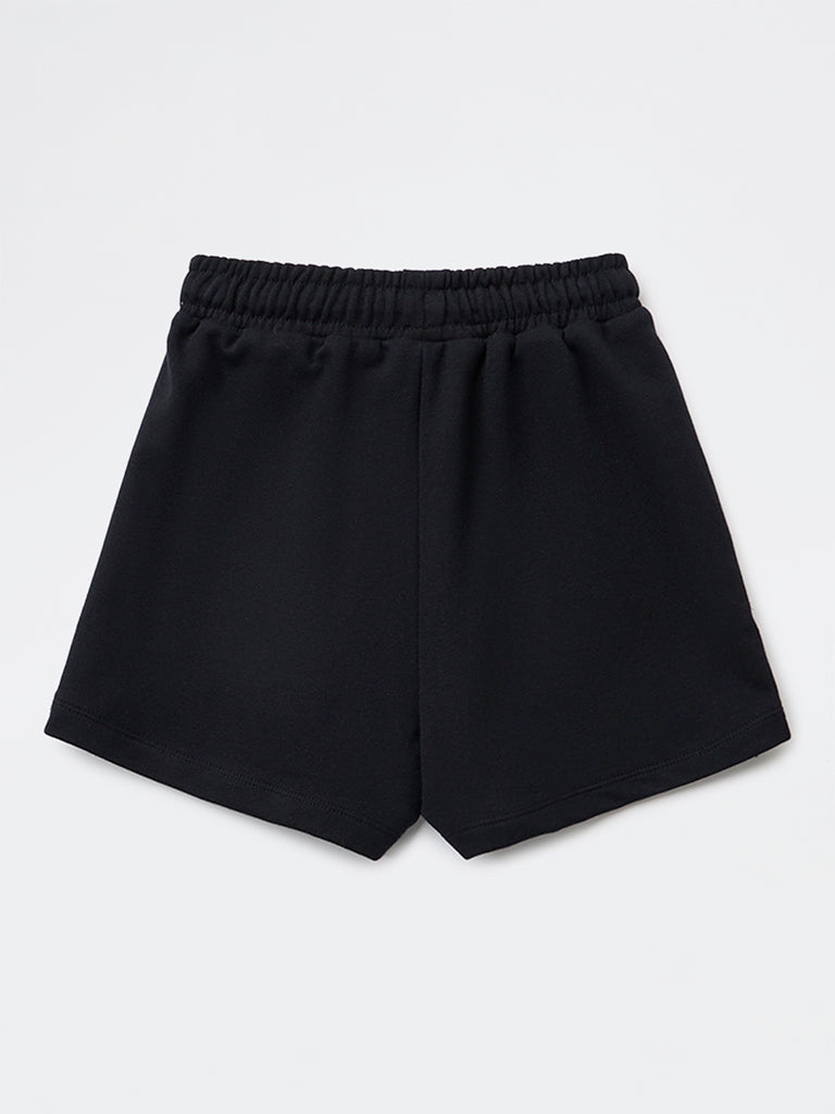 Y&F Kids Girls Black Solid High-Rise Cotton-Blend Shorts