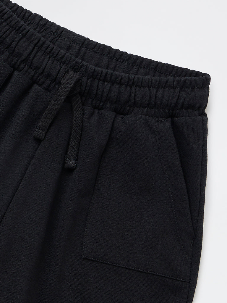 Y&F Kids Girls Black Solid High-Rise Cotton-Blend Shorts