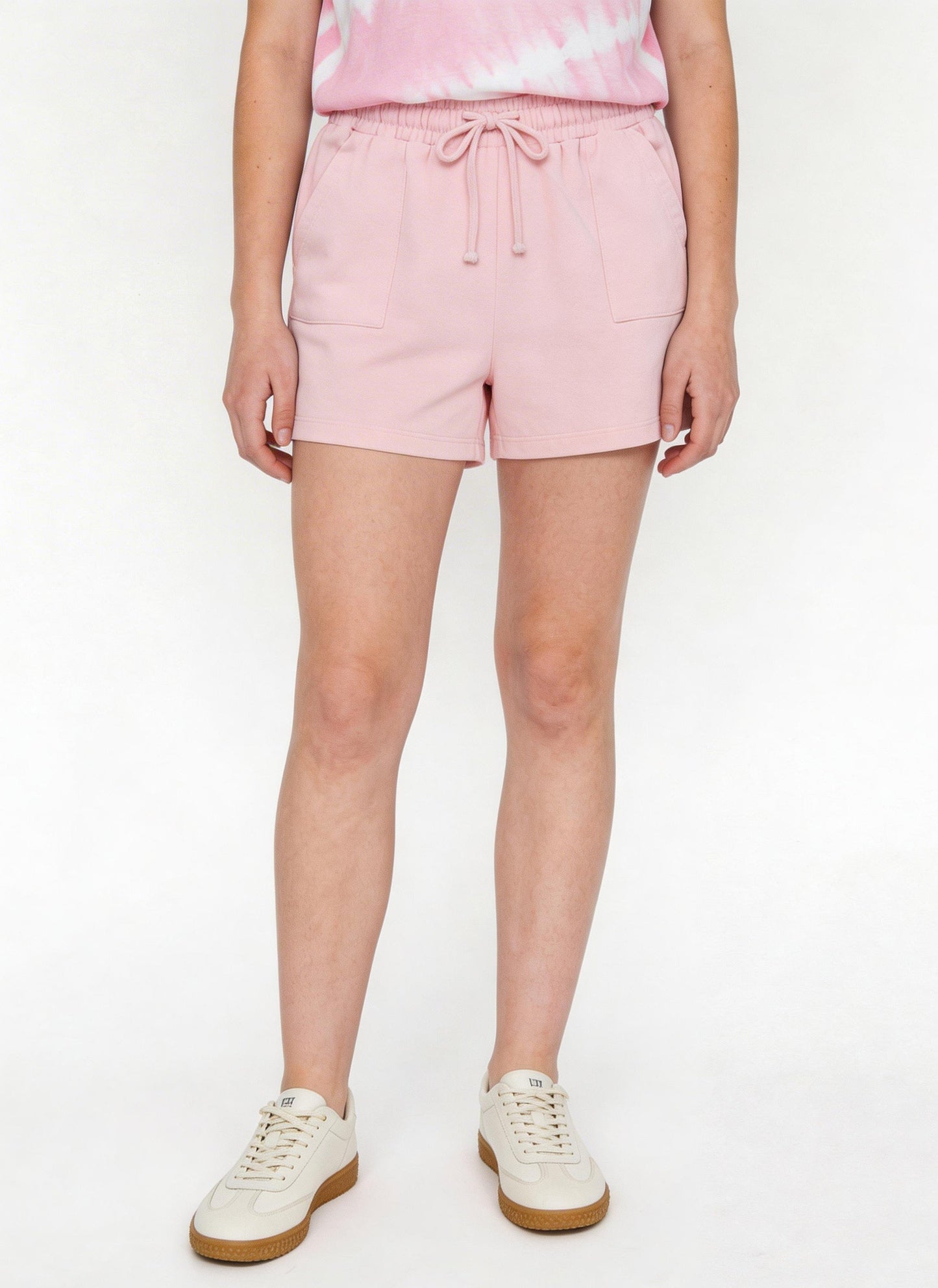 Y&F Kids Girls Light Pink Solid High-Rise Cotton-Blend Shorts