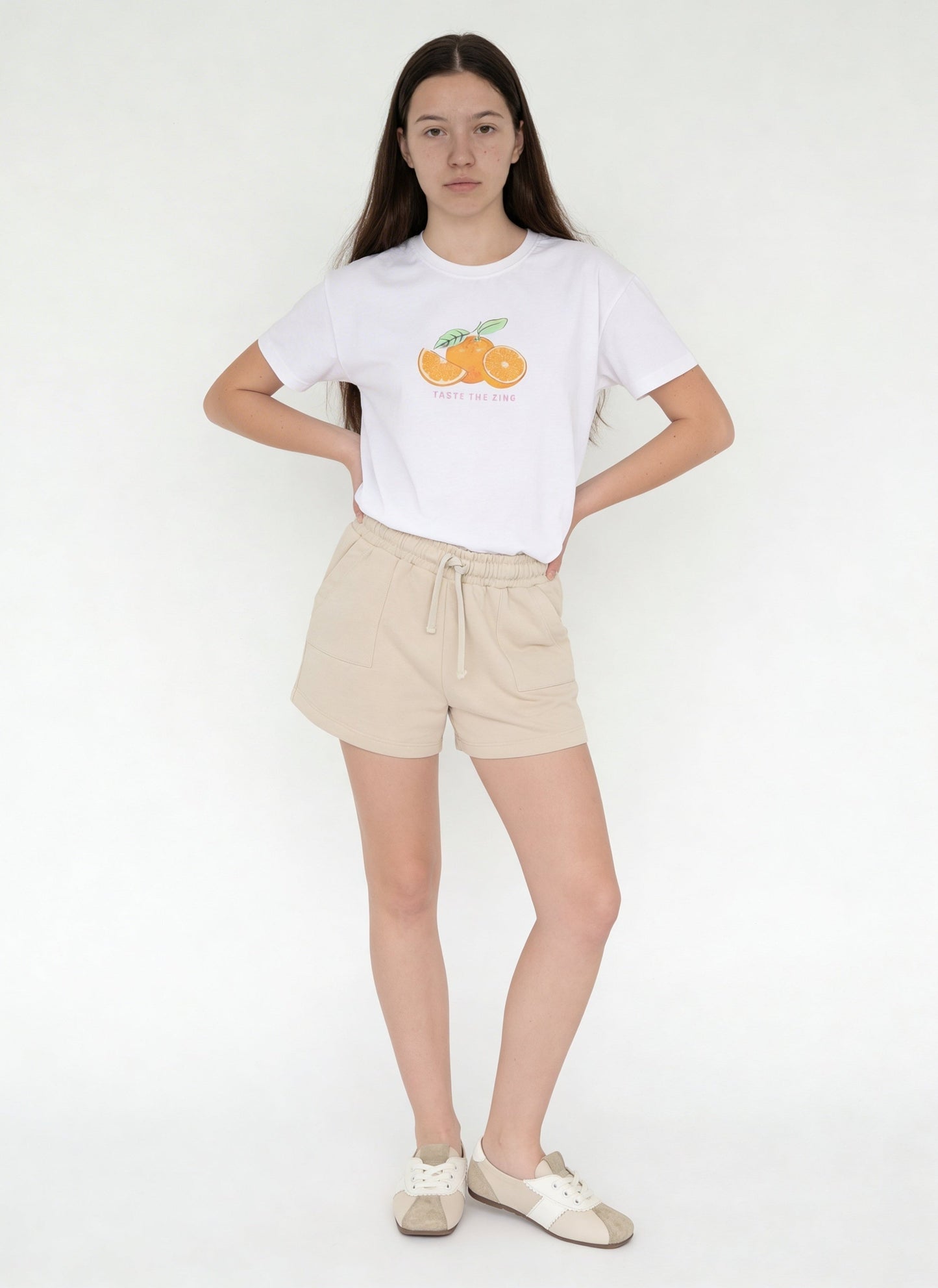 Y&F Kids Girls Beige Solid High-Rise Cotton-Blend Shorts