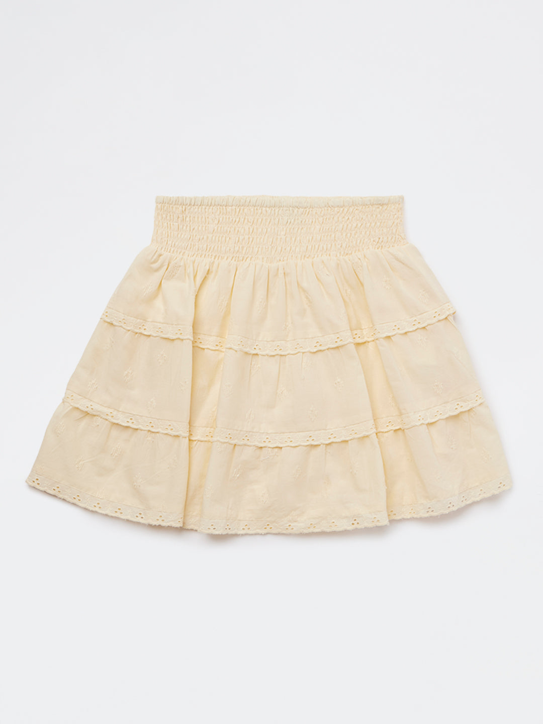Y&F Kids Girls Yellow Schiffli Design High-Rise Cotton Skirt