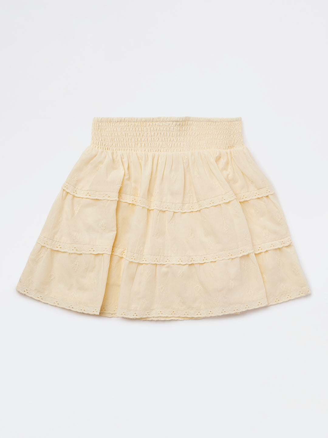Y&F Kids Girls Yellow Schiffli Design High-Rise Cotton Skirt