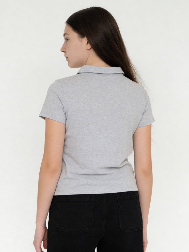 Y&F Kids Girls Grey Cotton-Blend Top with Tie