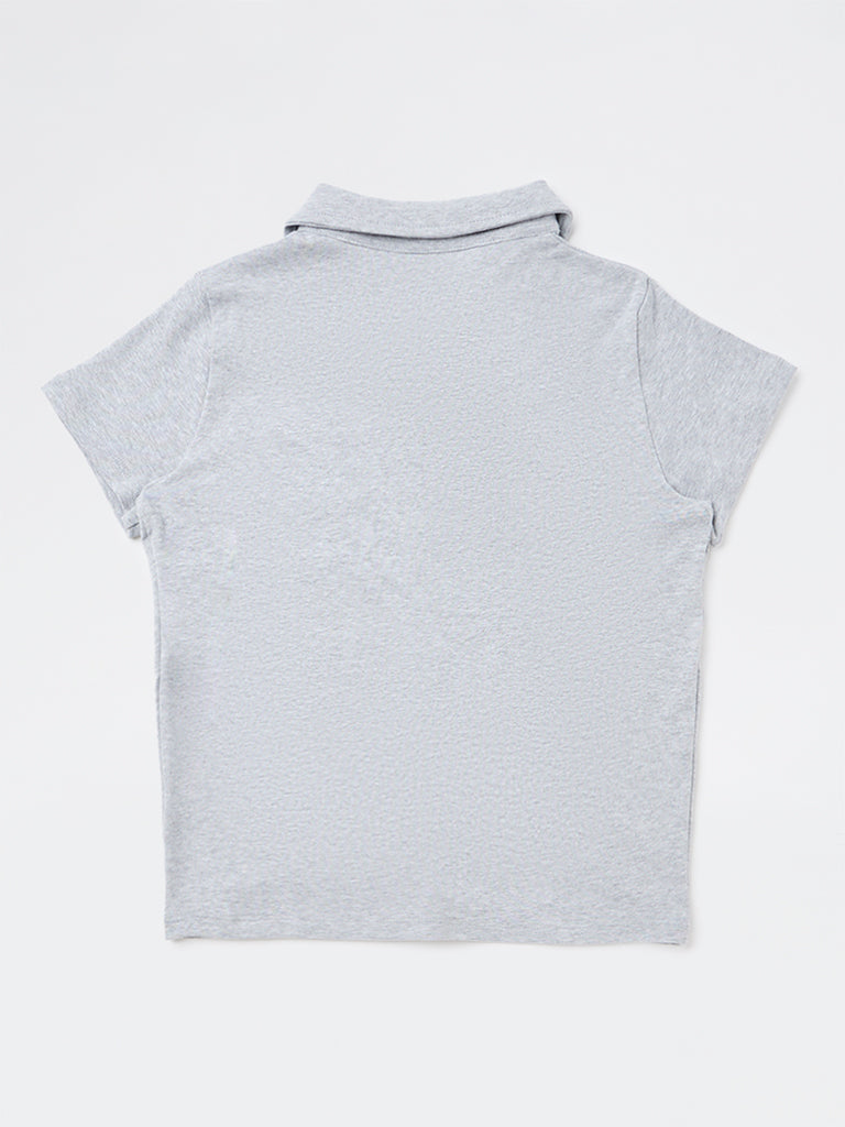 Y&F Kids Girls Grey Cotton-Blend Top with Tie