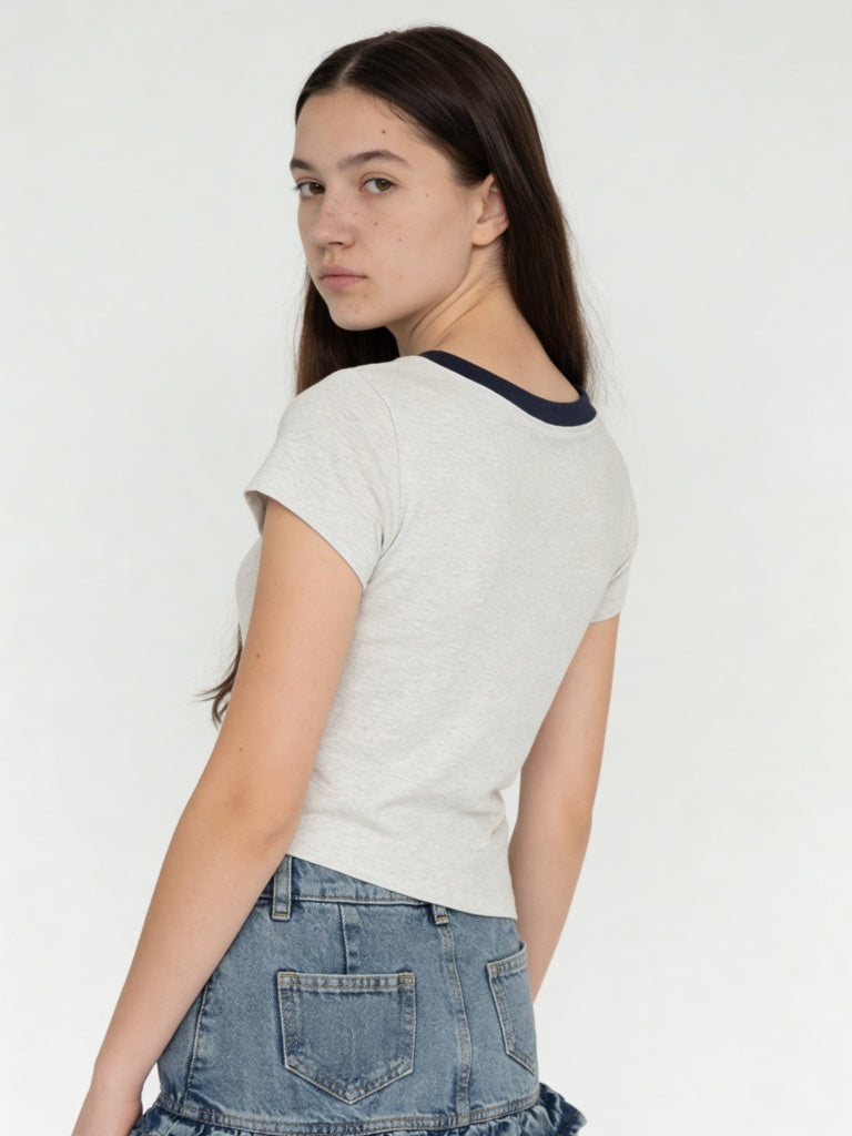 Y&F Kids Girls Grey Printed Cotton-Blend T-Shirt