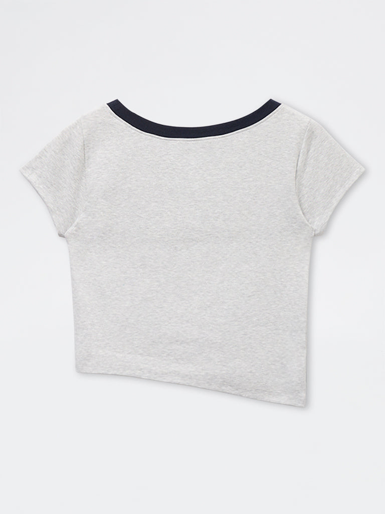 Y&F Kids Girls Grey Printed Cotton-Blend T-Shirt