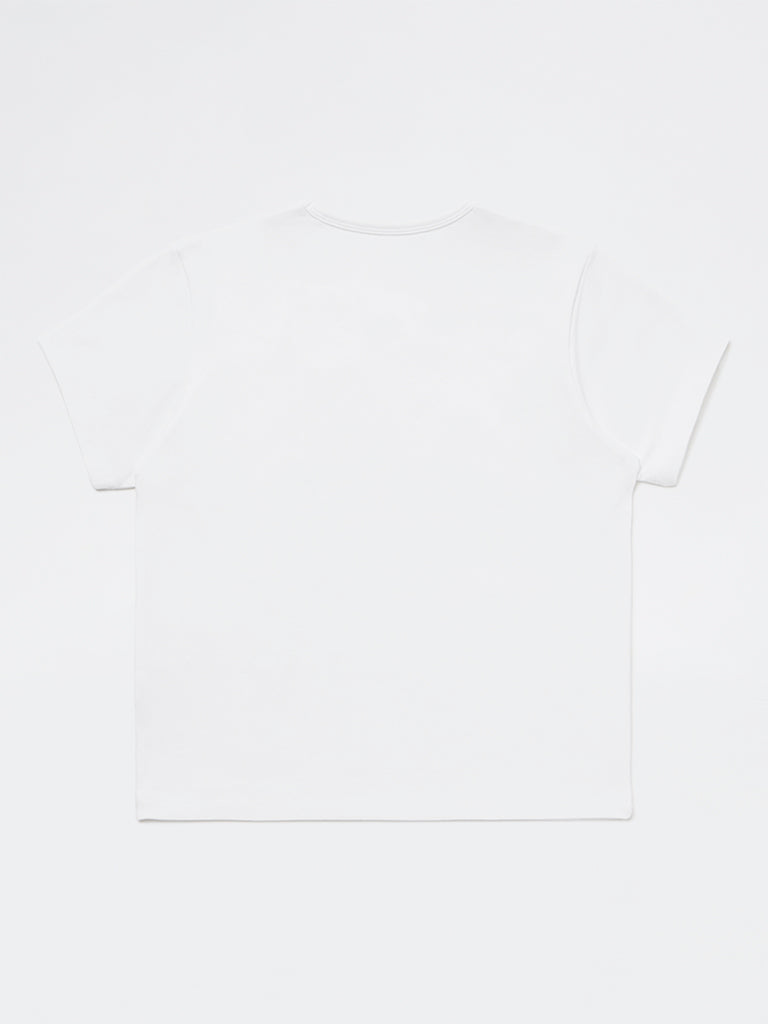 Y&F Kids Girls White Floral Embroidered Cotton-Blend T-Shirt
