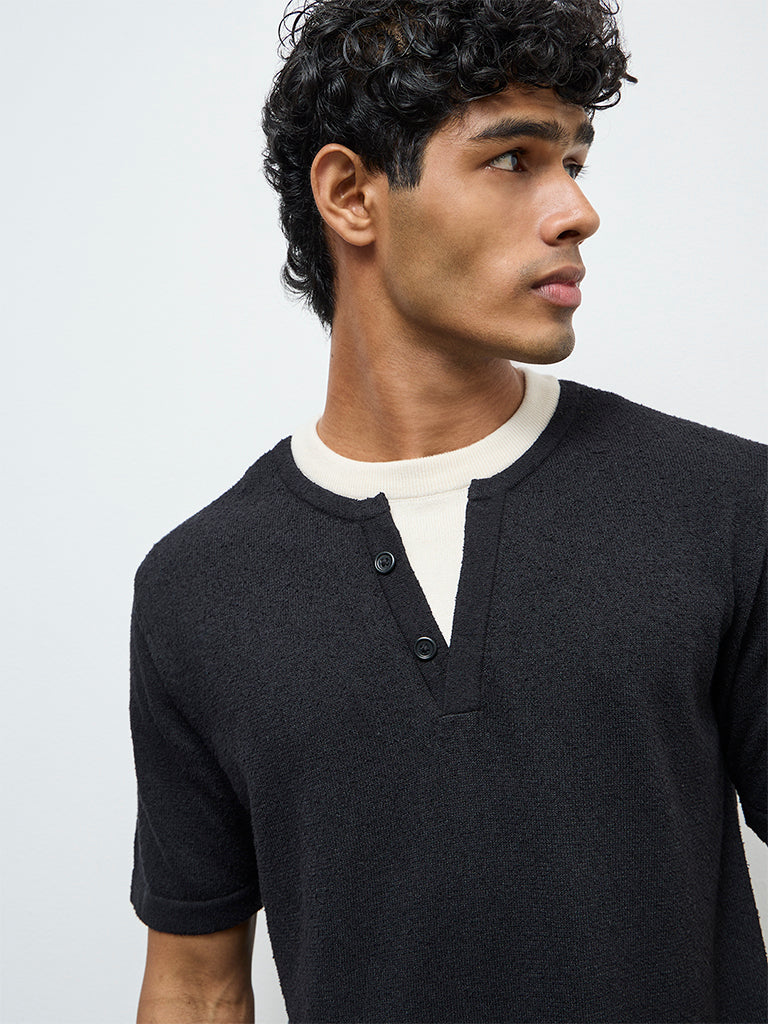 ETA Black Textured Relaxed-Fit T-Shirt