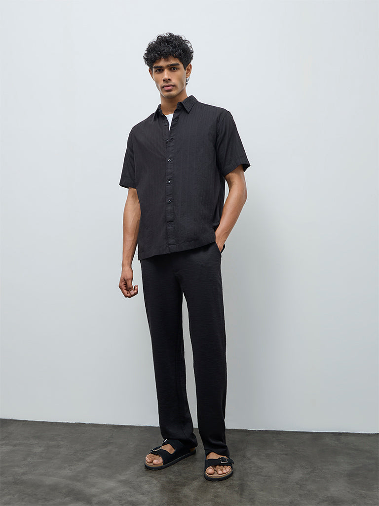 ETA Black Striped Relaxed-Fit Cotton Shirt