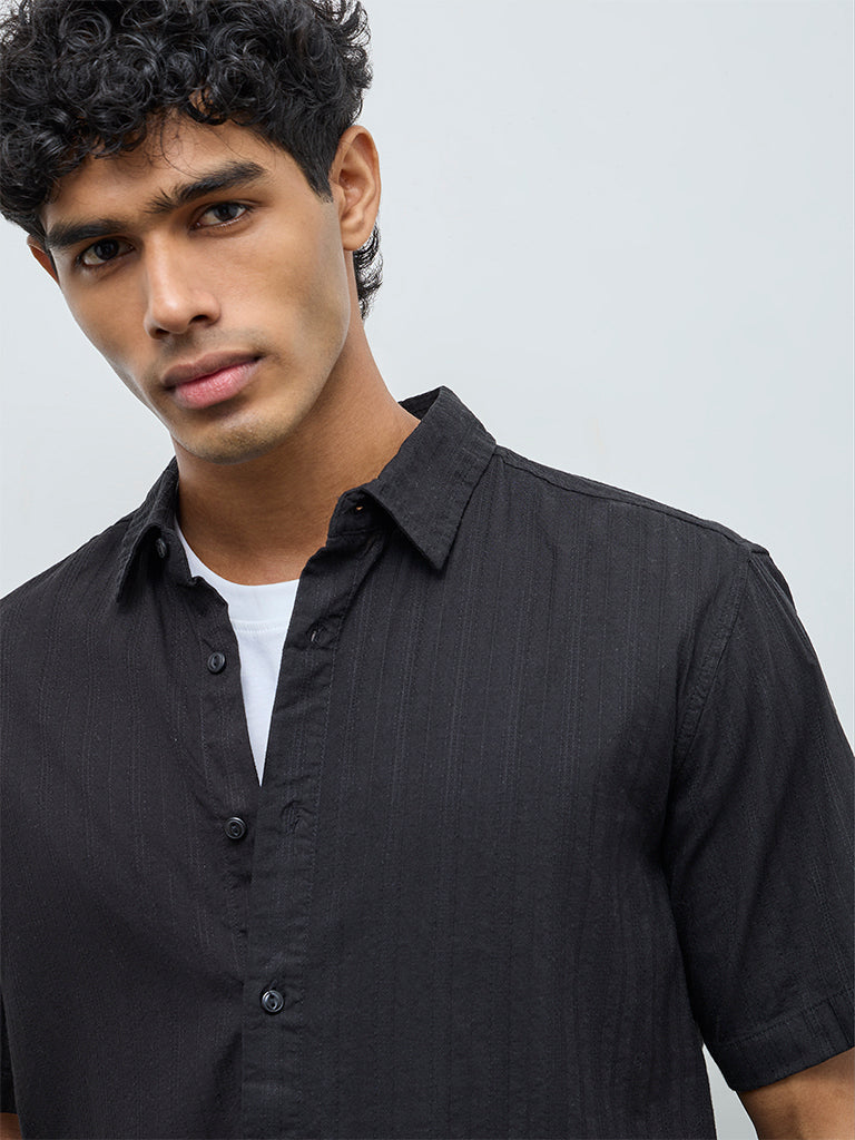 ETA Black Striped Relaxed-Fit Cotton Shirt