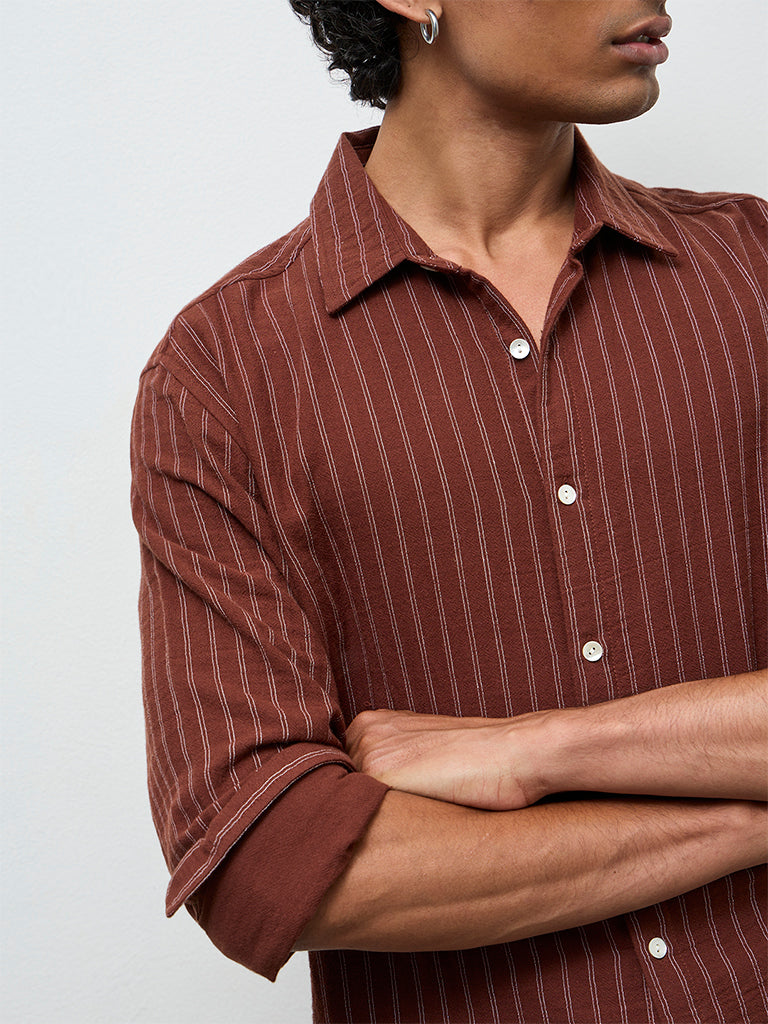 ETA Brown Striped Relaxed-Fit Cotton Shirt