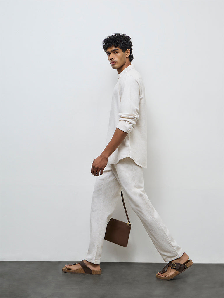 ETA Off-White Solid Relaxed-Fit Cotton-Blend Shirt