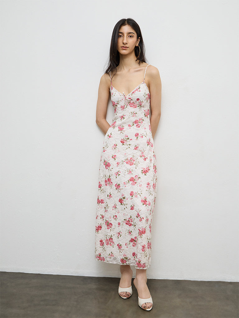 Nuon Off-White Floral Printed A-Line Dress