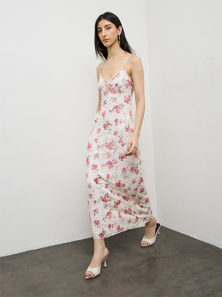 Nuon Off-White Floral Printed A-Line Dress