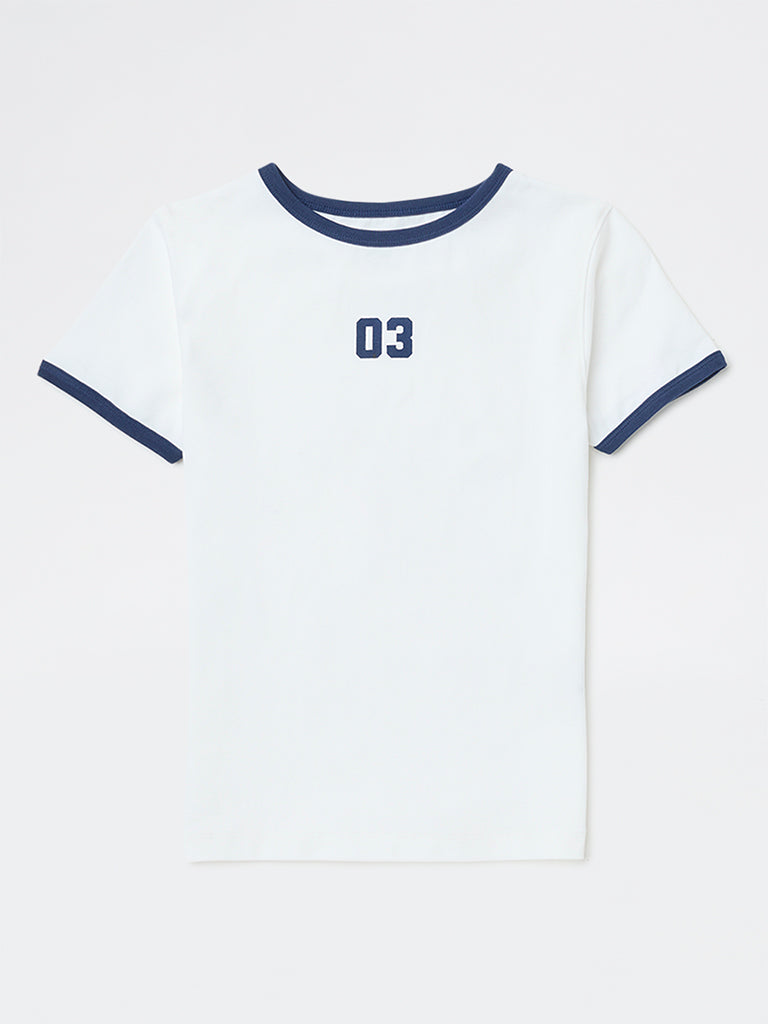 Y&F Kids Girls White Printed Cotton-Blend T-Shirt