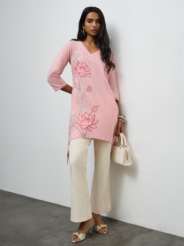 Utsa Pink Floral Cotton Kurta
