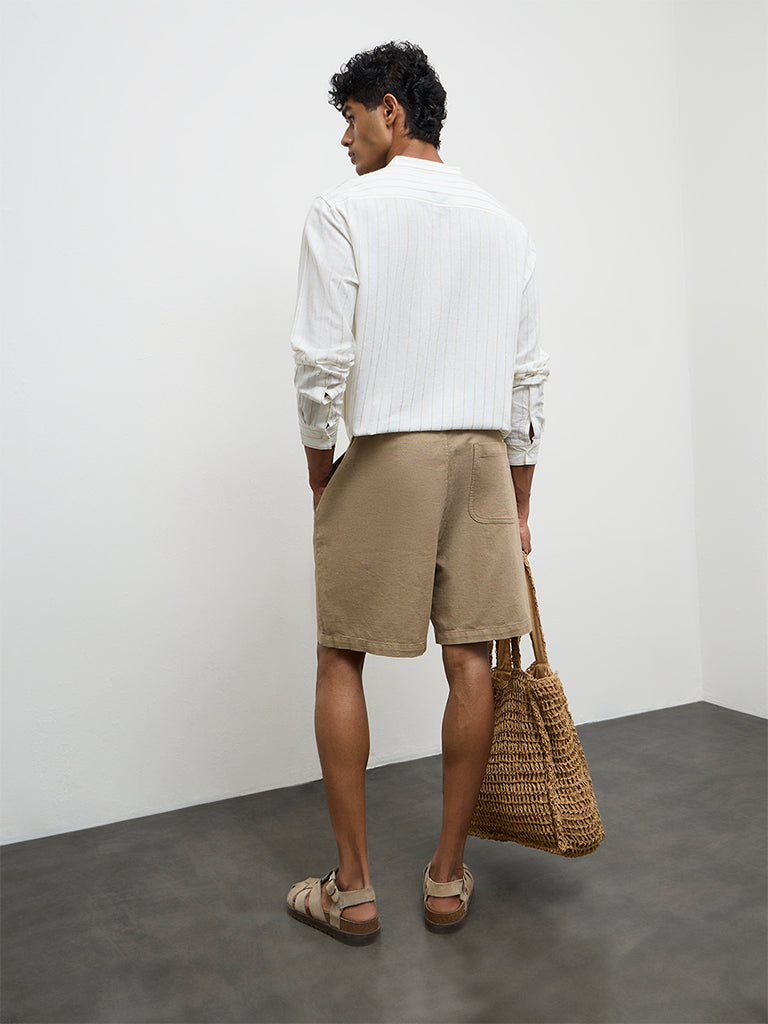 ETA Taupe Relaxed-Fit Mid-Rise Cotton Shorts