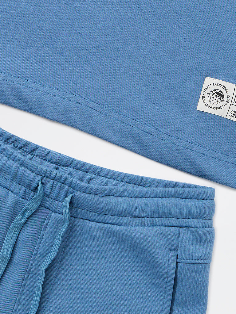 Y&F Kids Boys Blue Cotton-Blend T-Shirt and Shorts Set