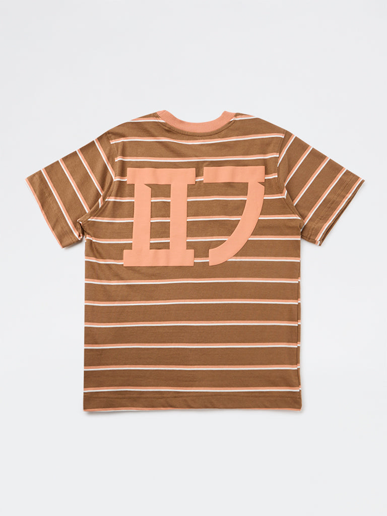 Y&F Kids Boys Brown Striped Cotton T-Shirt