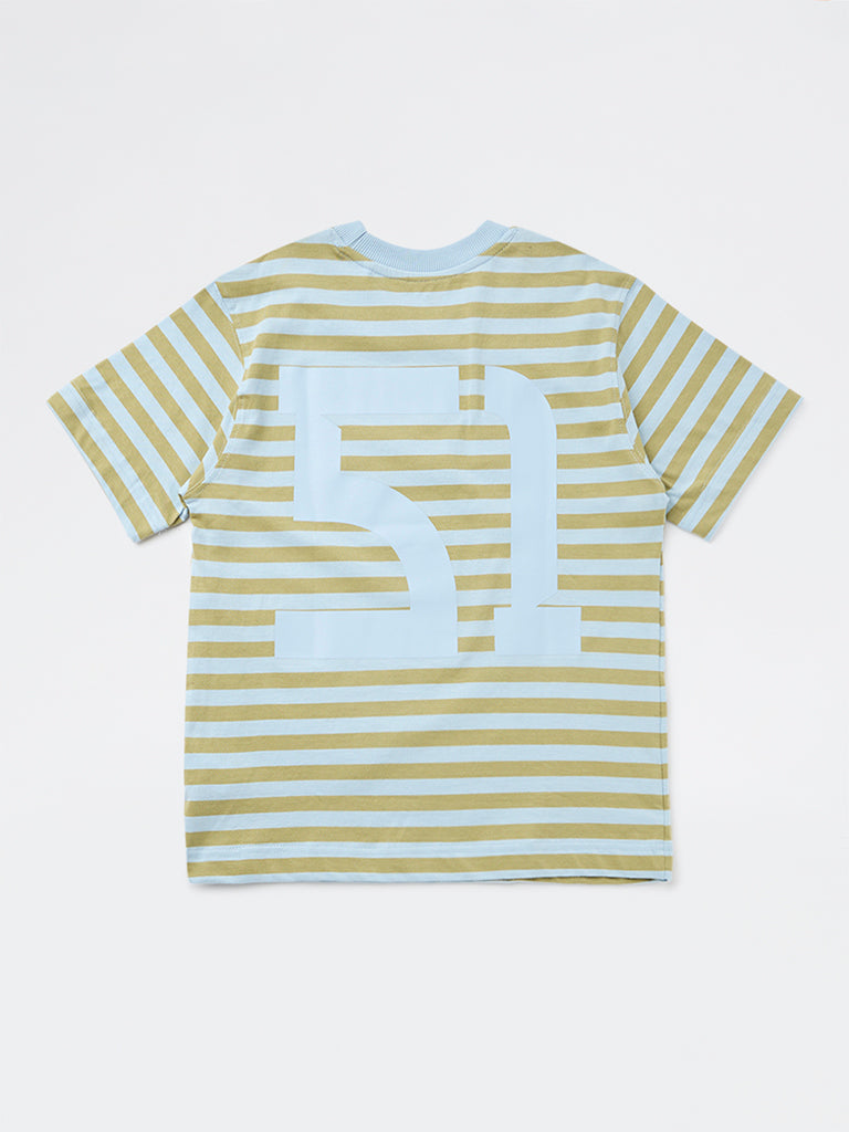 Y&F Kids Boys Green Striped Cotton T-Shirt