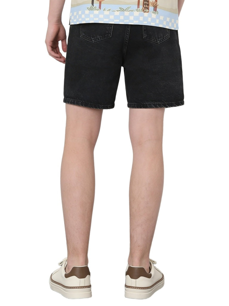Y&F Kids Boys Black Mid-Rise Denim Cargo Shorts