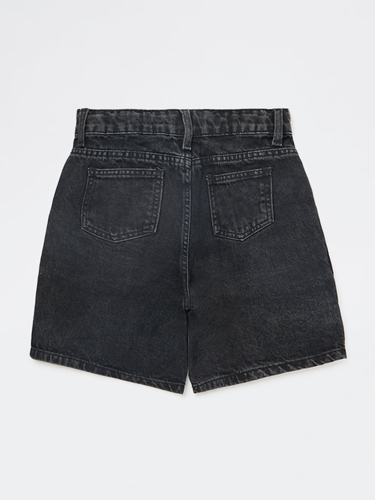 Y&F Kids Boys Black Mid-Rise Denim Cargo Shorts