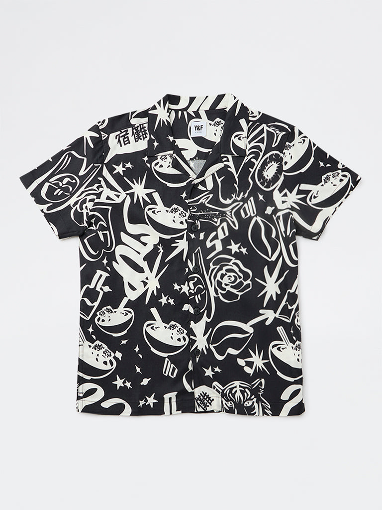 Y&F Kids Boys Black Printed Shirt