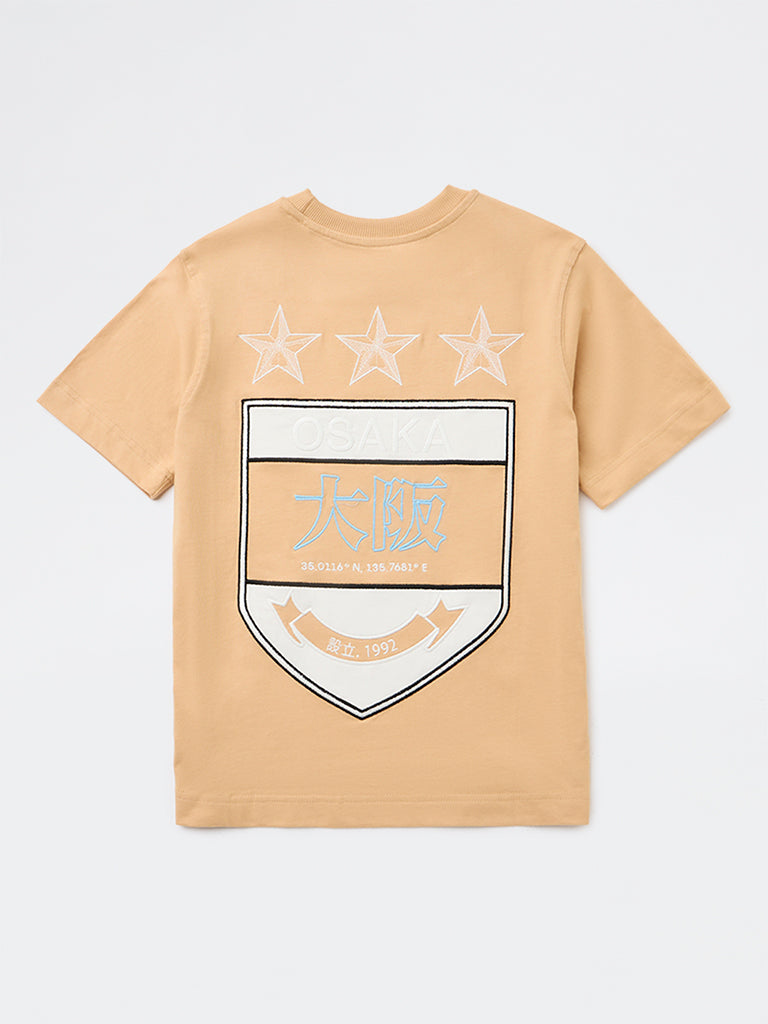 Y&F Kids Boys Brown Graphic Printed Cotton T-Shirt