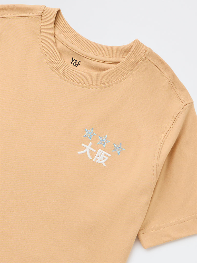 Y&F Kids Boys Brown Graphic Printed Cotton T-Shirt