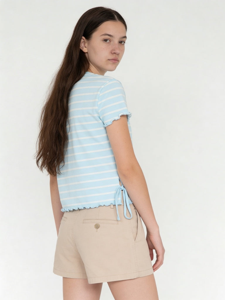 Y&F Kids Girls Blue Striped Cotton-Blend T-Shirt