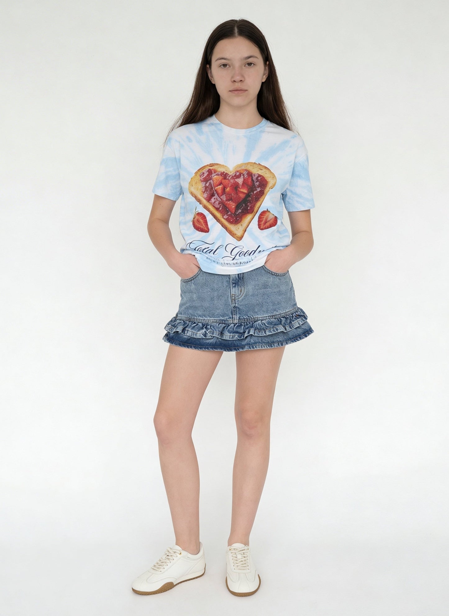 Y&F Kids Girls Blue Tie-Dye Pattern Cotton T-Shirt
