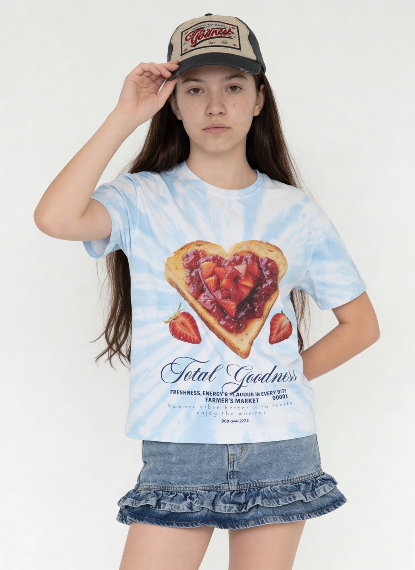 Y&F Kids Girls Blue Tie-Dye Pattern Cotton T-Shirt